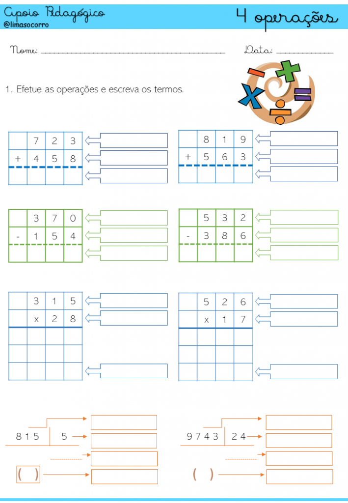 As 4 operações matematicas - Recursos de ensino